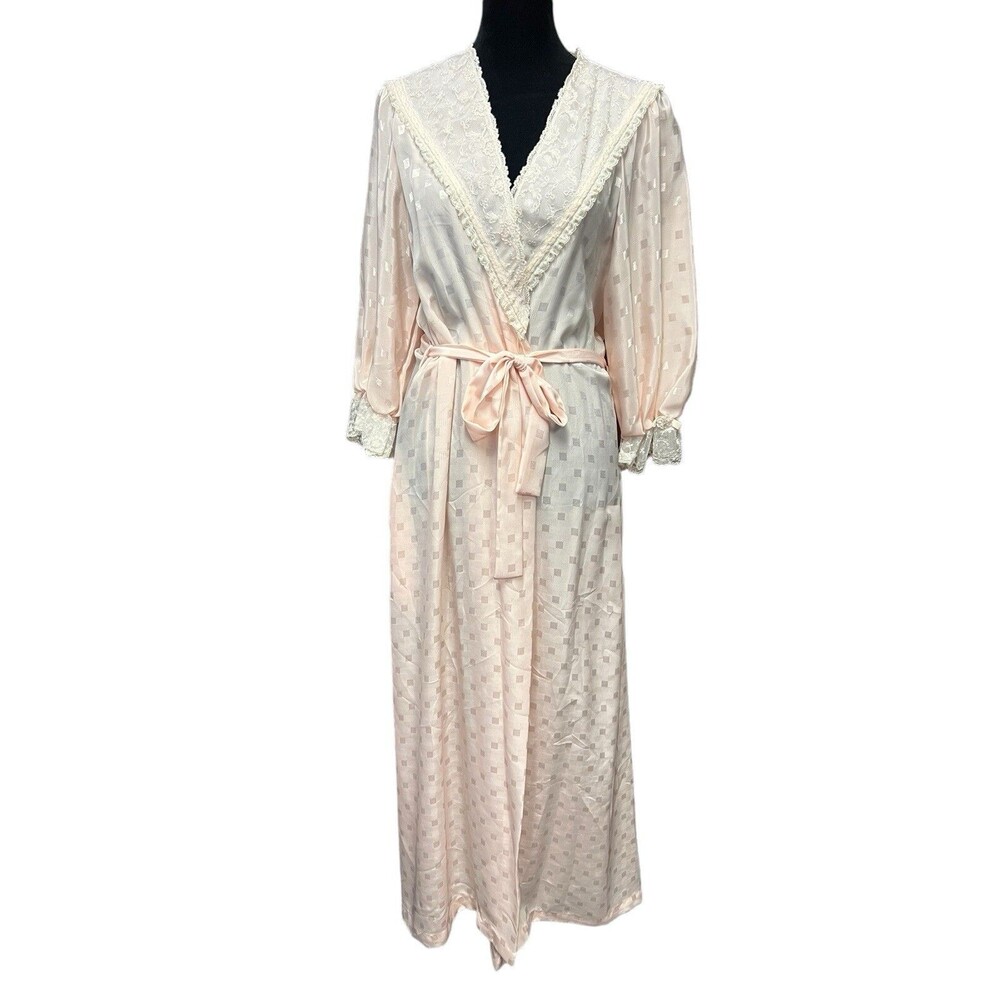 Vintage Carole Hochman Neiman Marcus Peinoir Satin Robe Peach Petite Union Made
